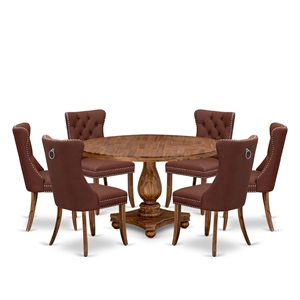 Pemberly Row 7-Piece Modern Dining Table Set in Walnut Finish