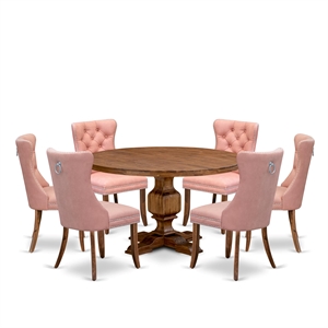 Pemberly Row 7-Piece Modern Dining Table Set in Walnut Finish With Beige Seating