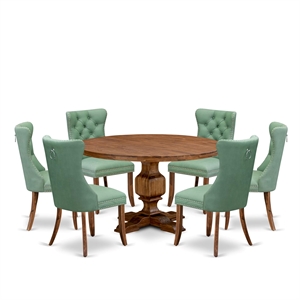 Pemberly Row 7-Piece Rubber Wood Dining Set in Antique Walnut Finish