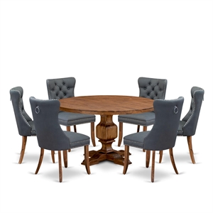 Pemberly Row 7-Piece Dining Table Set in Walnut Finish with Faux Leather Chairs