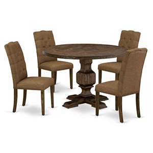 Pemberly Row 5-Piece Distressed Jacobean Dining Set with Brown Upholstery