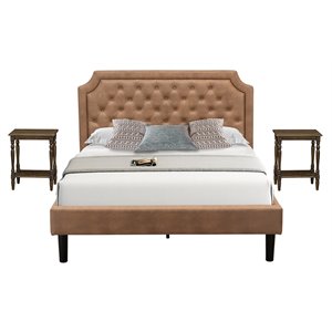 Pemberly Row 3-Piece Wood Queen Platform Bedroom Set in Brown