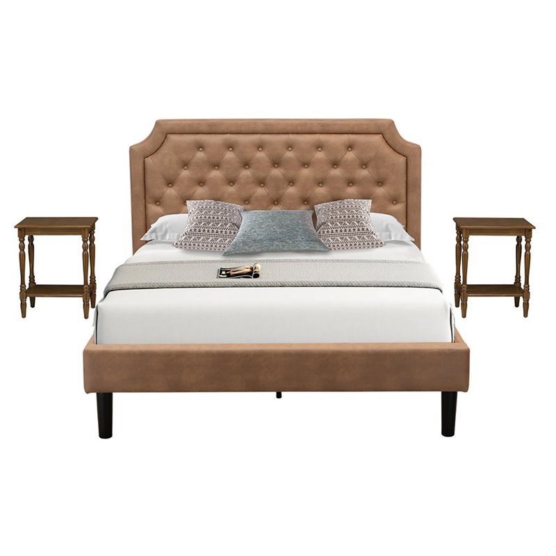 Pemberly Row 3-Piece Wood Queen Platform Bedroom Set in Brown