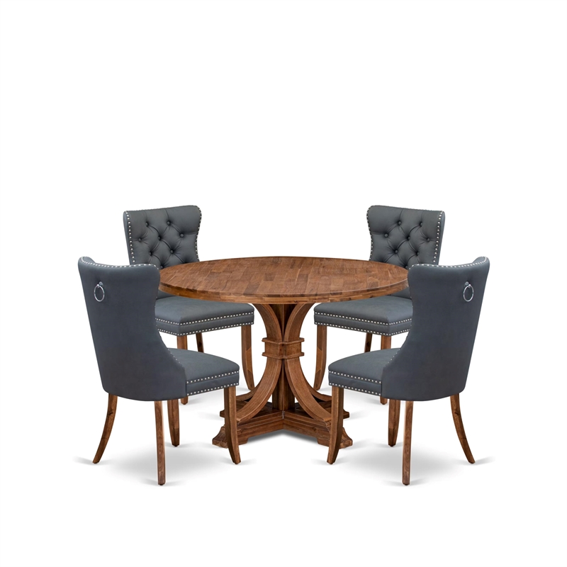 Pemberly Row 5-Piece Dining Set in Walnut Wood Finish with Platinum Gray Chairs