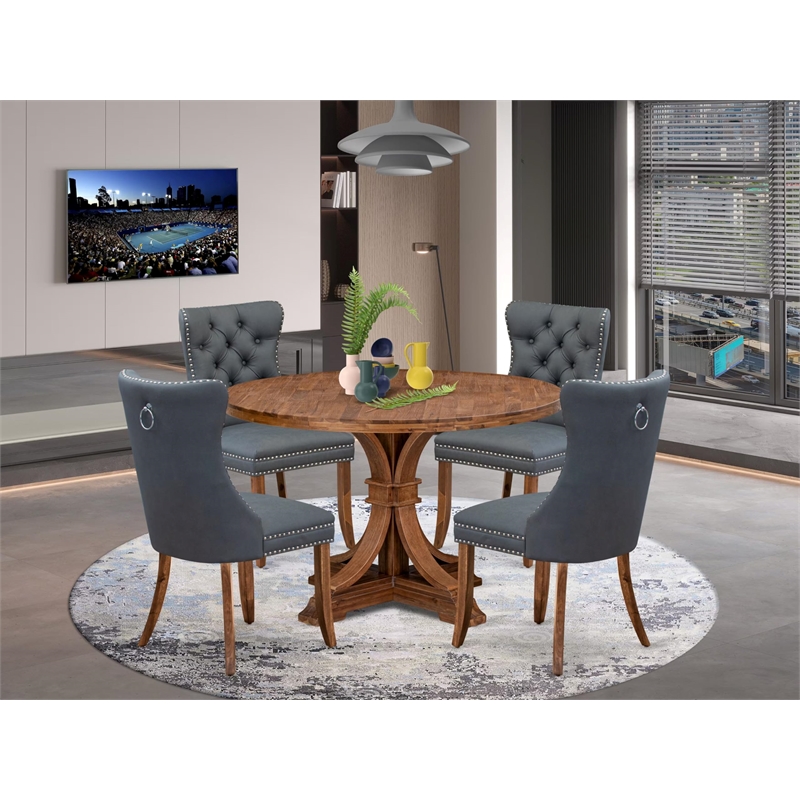 Pemberly Row 5-Piece Dining Set in Walnut Wood Finish with Platinum Gray Chairs