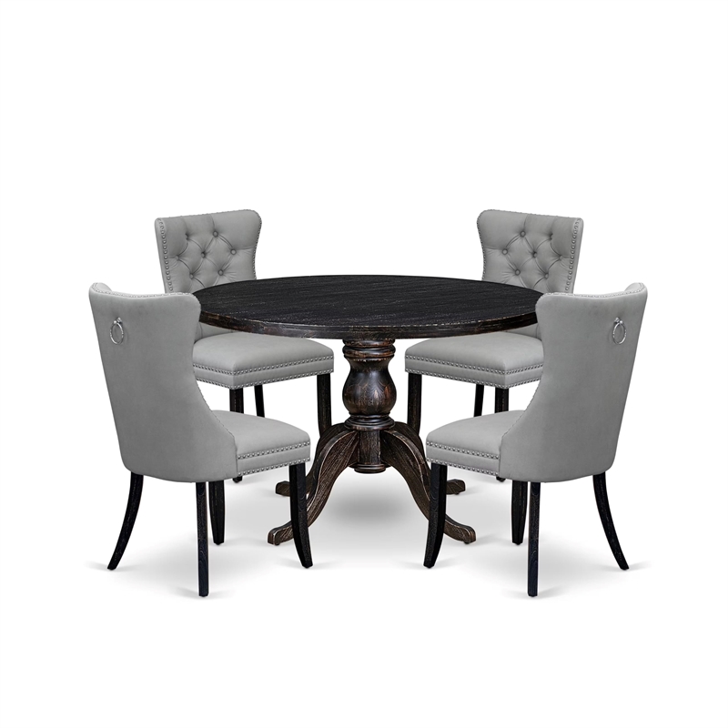 Pemberly Row 5-Piece Round Dinette Set in Black Finish with Gray Chairs