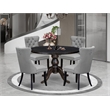 Pemberly Row 5-Piece Round Dinette Set in Black Finish with Gray Chairs