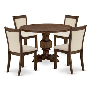 Pemberly Row 5-Pc Dinette Set with Linen Chairs and Round Walnut Table