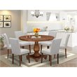 Pemberly Row 7-Piece Wooden Dining Set in Walnut and Doeskin Gray Finish