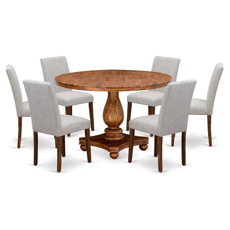 Pemberly Row 7-Piece Wooden Dining Set in Walnut and Doeskin Gray Finish