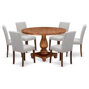 Pemberly Row 7-Piece Wooden Dining Set in Walnut and Doeskin Gray Finish