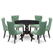 Pemberly Row 7 Pc Black Dining Set Willow Green Faux Leather Chairs
