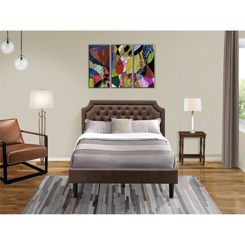 Pemberly Row 2-Piece Wood Full Bedroom Set with Faux Leather Headboard