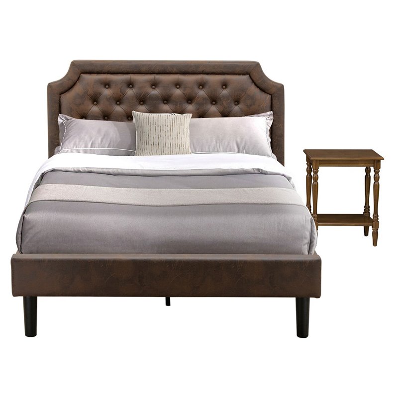 Pemberly Row 2-Piece Wood Full Bedroom Set with Faux Leather Headboard