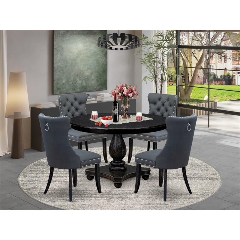 Pemberly Row 5-Piece Dining Set with Wood Table and Chairs in Black Finish