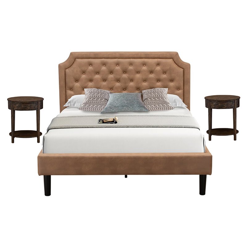 Pemberly Row 3-Piece Wood Queen Bedroom Set in Jacobean Brown Finish