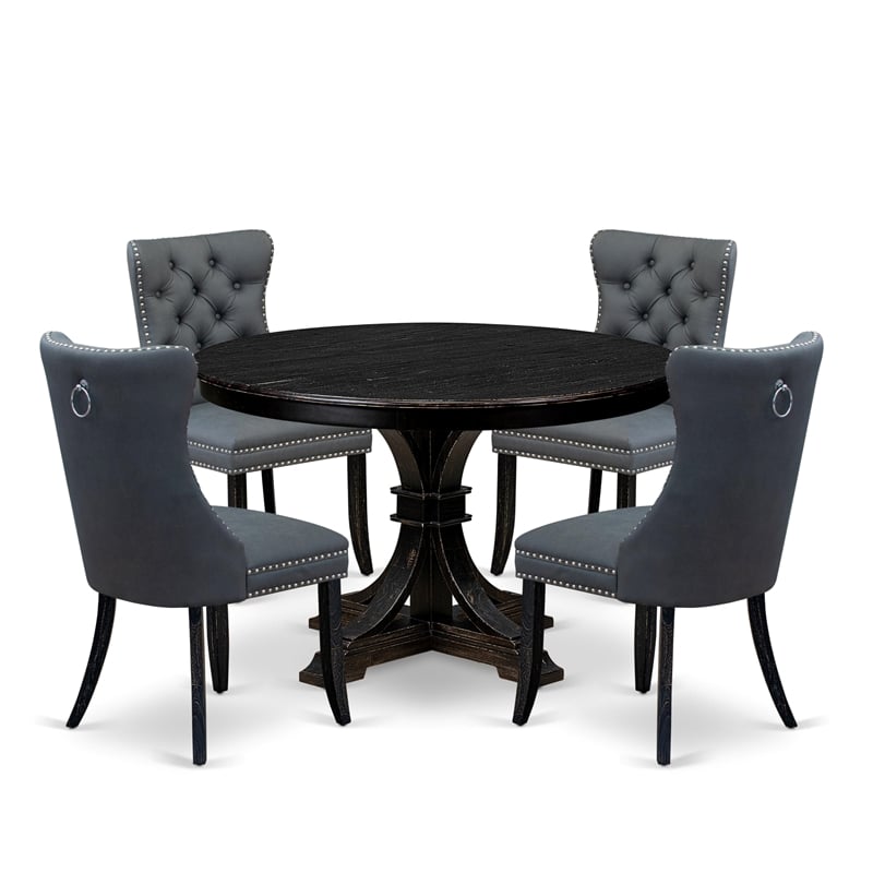Pemberly Row 5-Piece Kitchen Dining Set with Acacia Wood in Black Finish