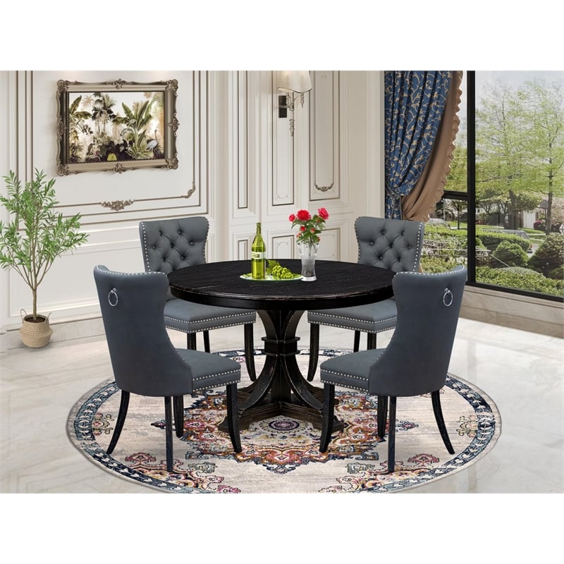 Pemberly Row 5-Piece Kitchen Dining Set with Acacia Wood in Black Finish