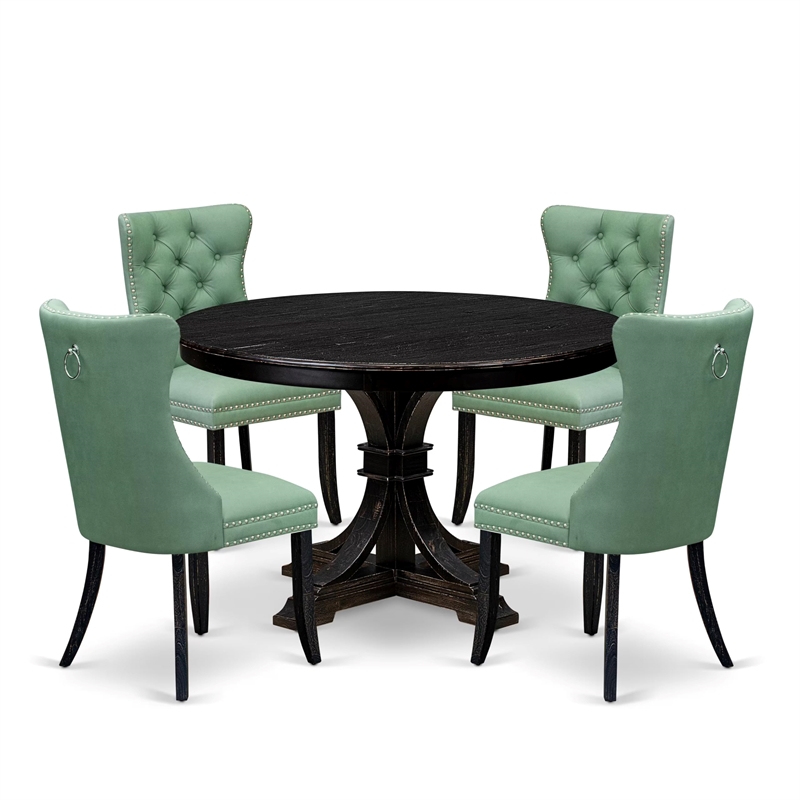 Pemberly Row 5-Piece Round Dinette Set with Rubberwood in Black Finish