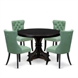 Pemberly Row 5-Piece Round Dinette Set with Rubberwood in Black Finish