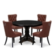 Pemberly Row 5-Piece Round Pedestal Dining Set with Faux Leather Chairs in Black