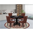 Pemberly Row 5-Piece Round Pedestal Dining Set with Faux Leather Chairs in Black