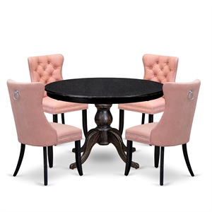 Pemberly Row 5 Piece Round Dinette Set in Sand-Blasted Black Finish