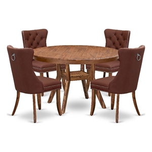 Pemberly Row 5-Piece Modern Dining Set Wood and Faux Leather Walnut