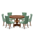 Pemberly Row 7-Piece Elegant Dining Set in Walnut Finish with Green Chairs