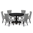 Pemberly Row 7-Piece Round Pedestal Dining Set in Black Wood Finish
