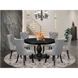 Pemberly Row 7-Piece Round Pedestal Dining Set in Black Wood Finish