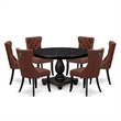 Pemberly Row 7-Piece Round Pedestal Dining Set in Black Wood Finish