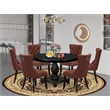 Pemberly Row 7-Piece Round Pedestal Dining Set in Black Wood Finish