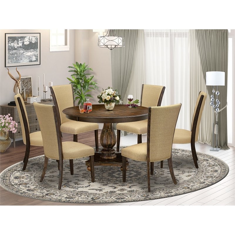 Pemberly Row 7-Piece Dinette Set in Distressed Jacobean and Brown Finish