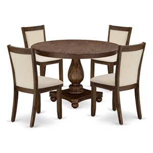 Pemberly Row 5PC Dining Set with Beige Linen Fabric and Walnut Finish