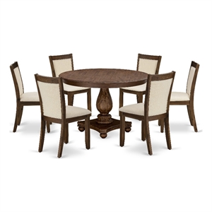 Pemberly Row 7PC Dining Set with Beige Linen Chairs and Walnut Table