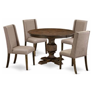pemberly row 5-piece wood dining set in dark khaki gray/jacobean finish