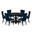 Pemberly Row 7-Piece Round Pedestal Dining Set in Black Wood Finish