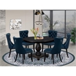 Pemberly Row 7-Piece Round Pedestal Dining Set in Black Wood Finish