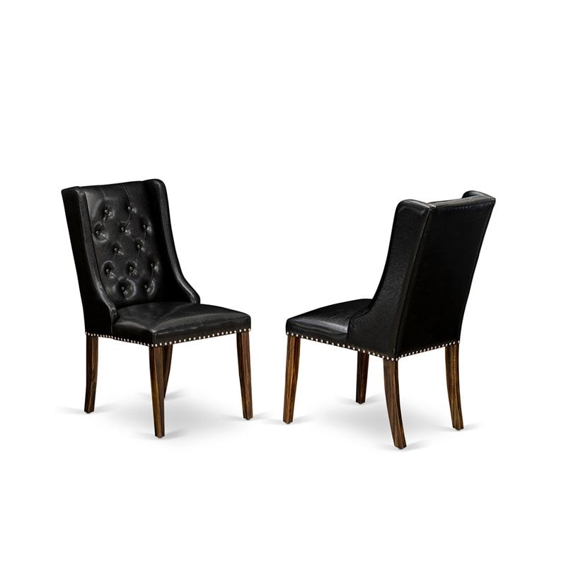 Pemberly Row 5-Piece Rubberwood Dining Set in Jacobean/Black Leather