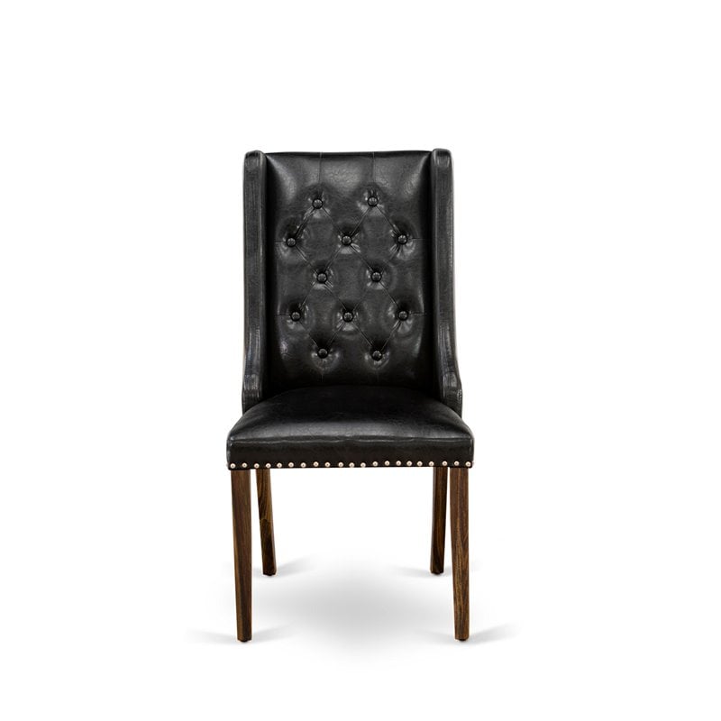 Pemberly Row 5-Piece Rubberwood Dining Set in Jacobean/Black Leather