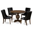 Pemberly Row 5-Piece Rubberwood Dining Set in Jacobean/Black Leather