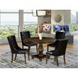 Pemberly Row 5-Piece Rubberwood Dining Set in Jacobean and Black PU Leather