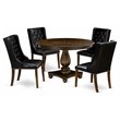 Pemberly Row 5-Piece Rubberwood Dining Set in Jacobean and Black PU Leather