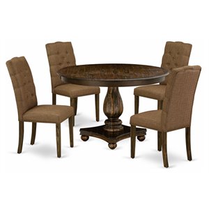 Pemberly Row 5-Piece Dining Set in Distressed Jacobean and Brown Finish
