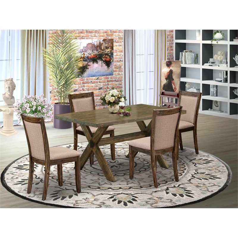 Pemberly Row 5-Piece Wood Dining Set in Jacobean and Dark Khaki Gray