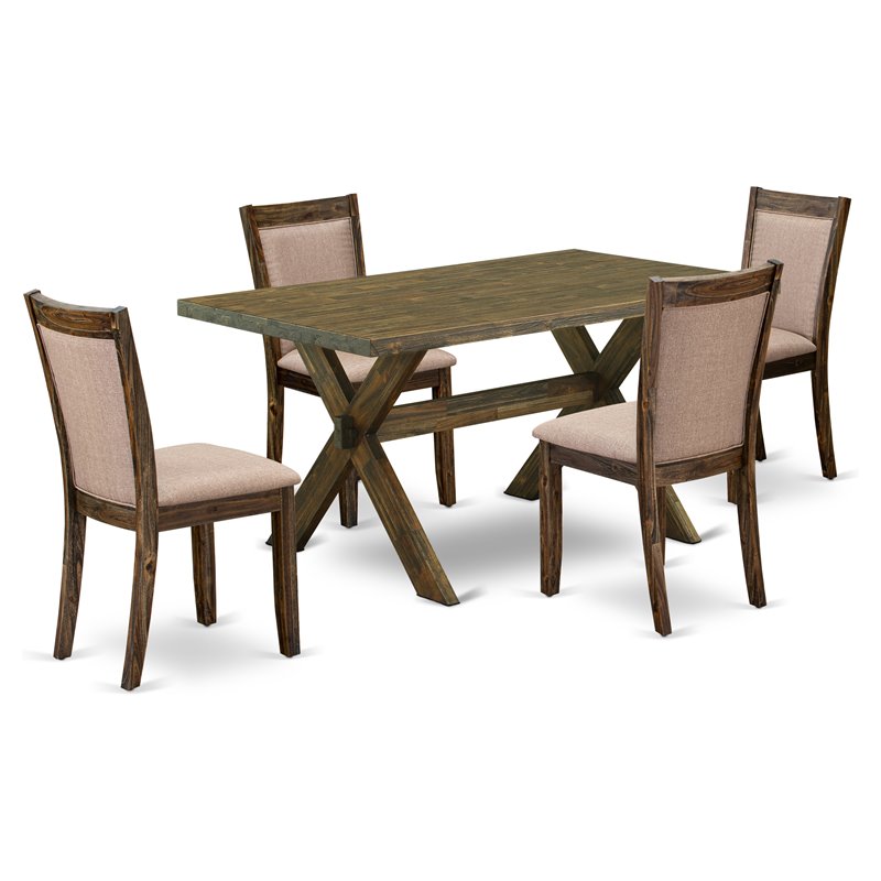 Pemberly Row 5-Piece Wood Dining Set in Jacobean and Dark Khaki Gray