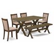 Pemberly Row 6-Piece Wood Dining Set with Bench in Jacobean/Dark Khaki Gray