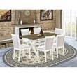 Pemberly Row 7-Piece Dining Set in Acacia Wood Jacobean/White/Cream