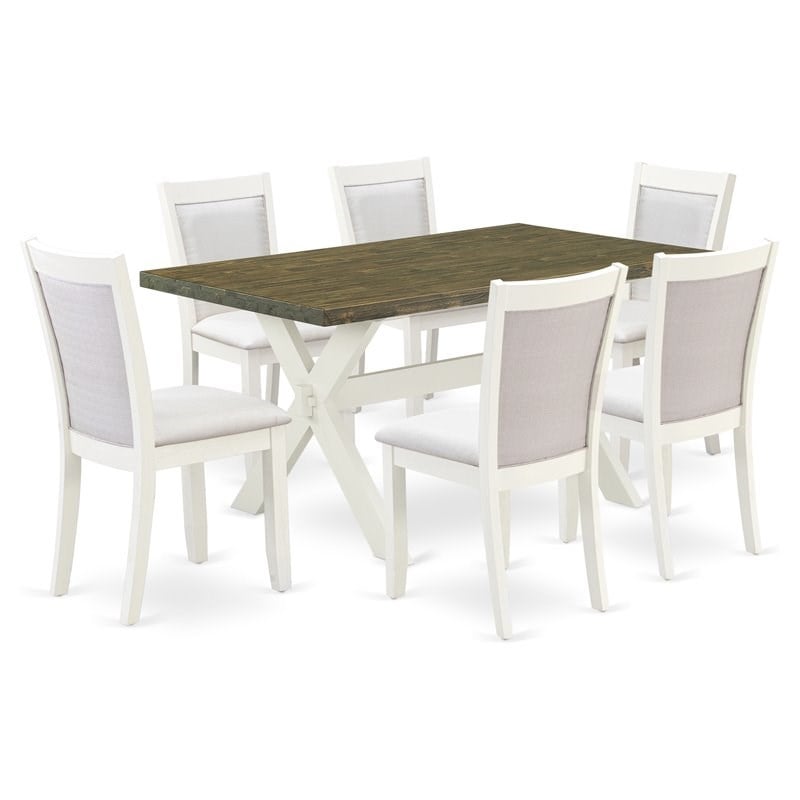 Pemberly Row 7-Piece Dining Set in Acacia Wood Jacobean/White/Cream